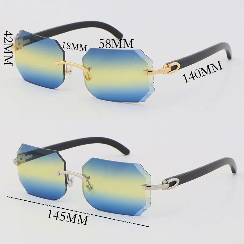 2022 New rimless sunglasses black buffalo horn sun glasses fashion C decoration 18k gold frame large square frame male and female - Image 4