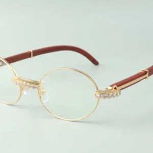 XL Diamond designer eyewear retro round frame with wood legs size 22-135mm