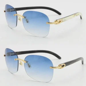 Genuine natural black mix white flowers marbled buffalo horn sunglasses original rimless driving square glasses lens male and female