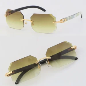 New rimless metal sunglasses white insides black buffalo horn sun glasses lens fashion C decoration 18k gold luxury large square frame male and female