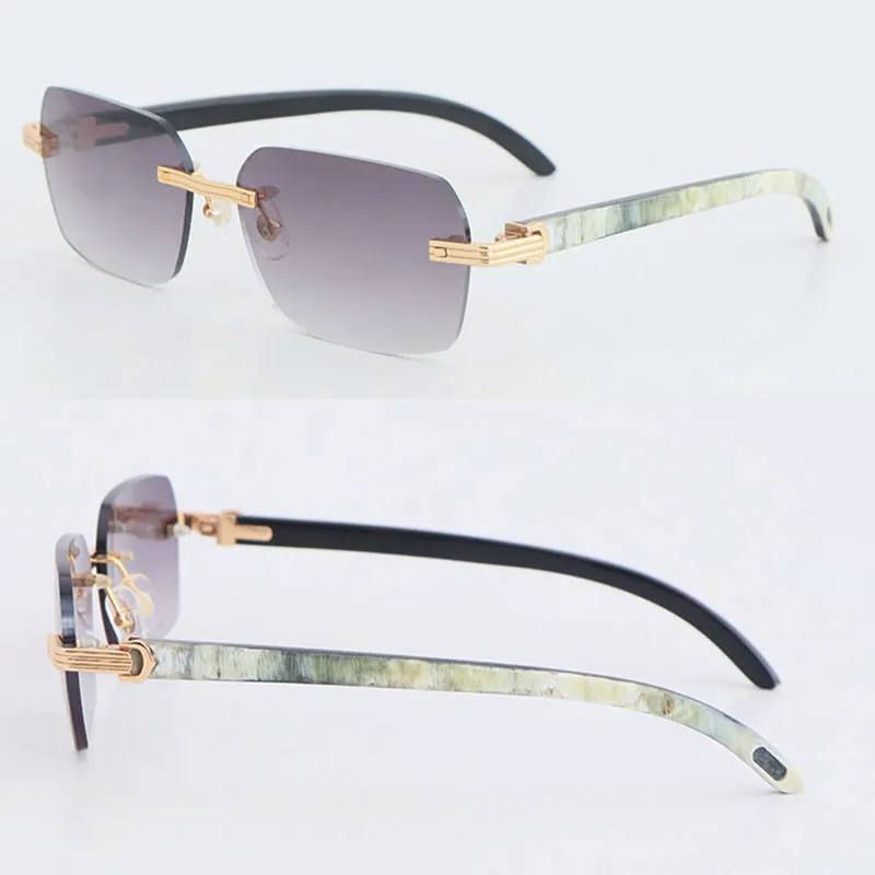 New Designer Model Rimless Sunglasses Woman White Inside Black Buffalo Horn 02868 glasses 18k Gold Women Large Square Glasses Driving Sunglass Size 58-18-140M - Image 9