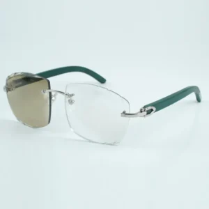 Newest high-end Photochromic(brown or grey) cutting lens sunglasses 4189706-A green natural wooden sticks, size: 60-18-135 mm