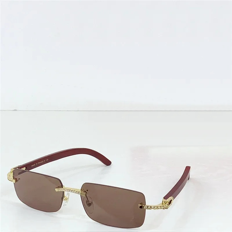 New fashion design square sunglasses rimless frame with dia decoration wooden temples simple and versatile style outdoor UV400 protection glasses - Image 5