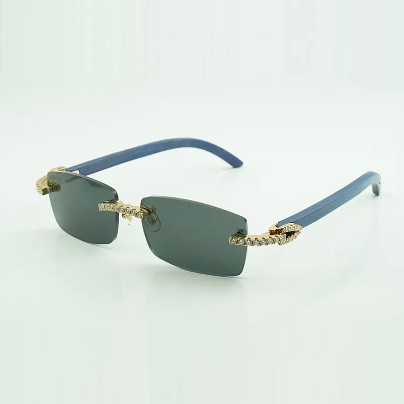 Moissanite stones endless Diamond eyewear frames wooden sunglasses with Natural blue wood Legs and 56mm Lenses - Image 2