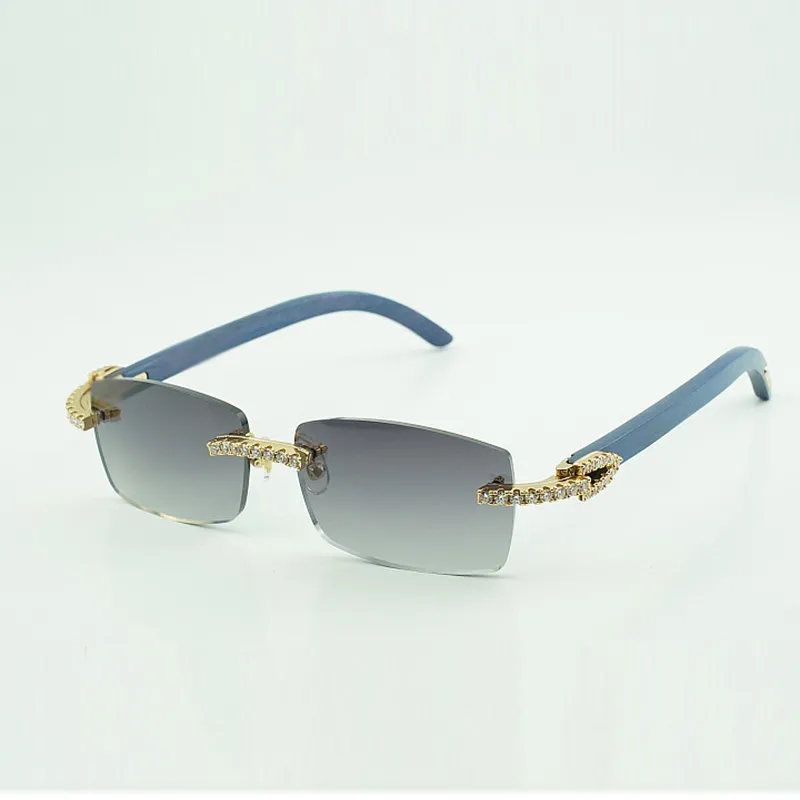 Moissanite stones endless Diamond eyewear frames wooden sunglasses with Natural blue wood Legs and 56mm Lenses - Image 5
