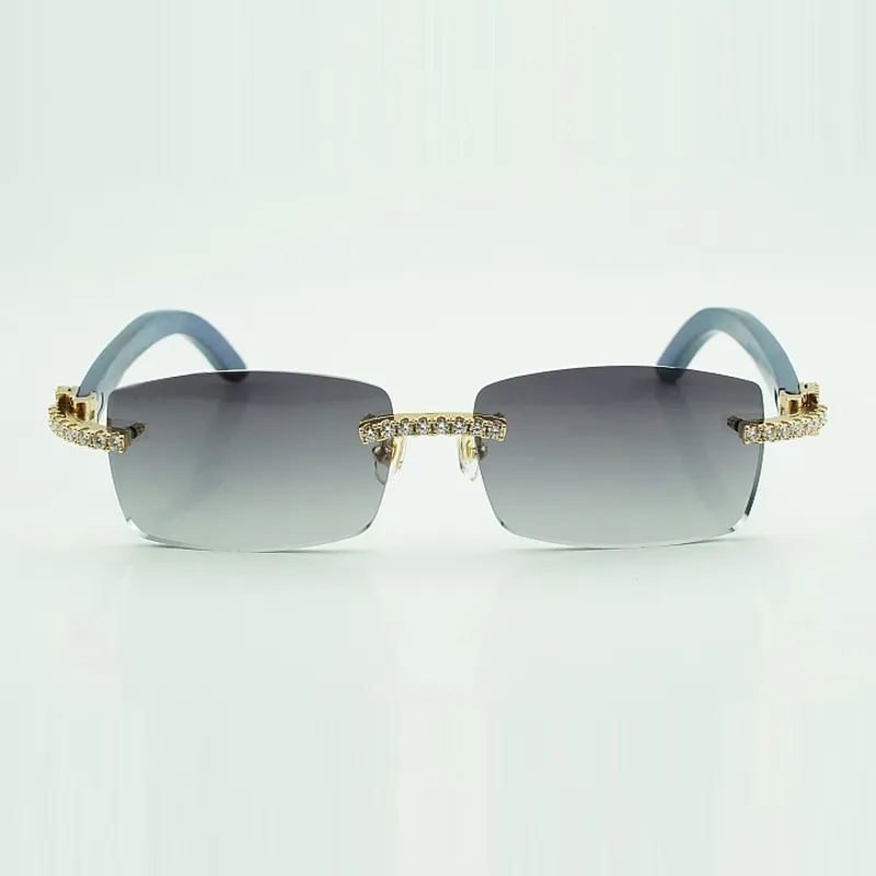 Moissanite stones endless Diamond eyewear frames wooden sunglasses with Natural blue wood Legs and 56mm Lenses - Image 6