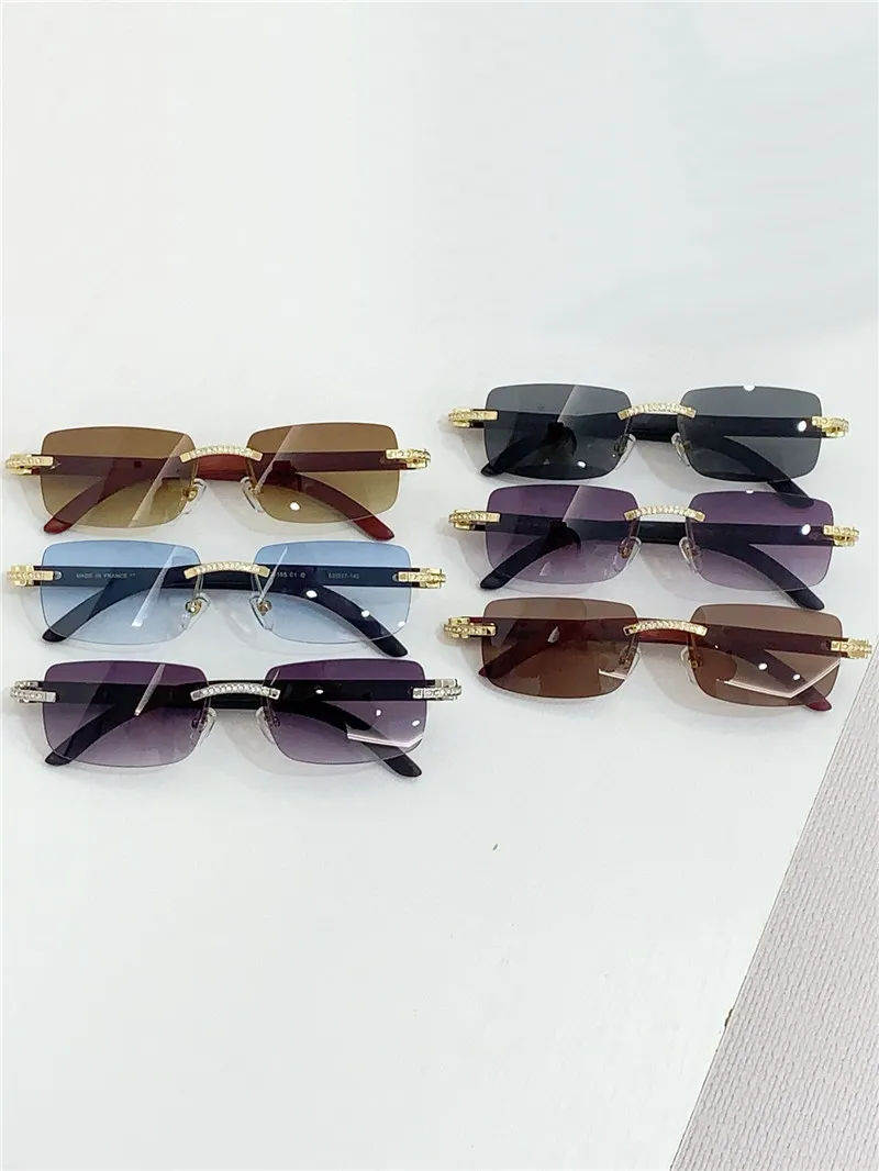 New fashion design square sunglasses rimless frame with dia decoration wooden temples simple and versatile style outdoor UV400 protection glasses - Image 2