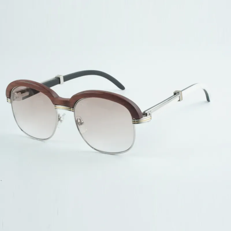 New high-grade natural wood slant support sunglasses Fashion high-end glasses Wood eyebrow black mixed buffalo horn legs sunglasses 1116728 Size 60-18-140mm - Image 4