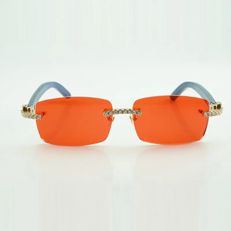 Moissanite stones endless Diamond eyewear frames wooden sunglasses with Natural blue wood Legs and 56mm Lenses - Image 4