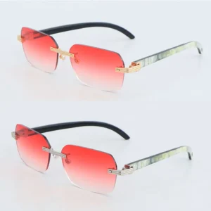 New Designer Model Rimless Sunglasses Woman White Inside Black Buffalo Horn 02868 glasses 18k Gold Women Large Square Glasses Driving Sunglass Size 58-18-140M