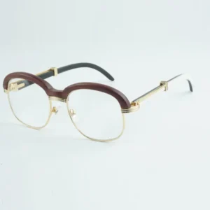 New high-grade natural wood slant support sunglasses Fashion high-end glasses Wood eyebrow black mixed buffalo horn legs sunglasses 1116728 Size 60-18-140mm