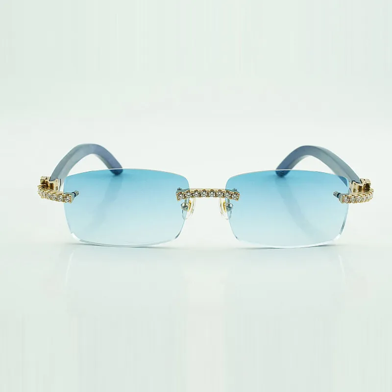 Moissanite stones endless Diamond eyewear frames wooden sunglasses with Natural blue wood Legs and 56mm Lenses - Image 7