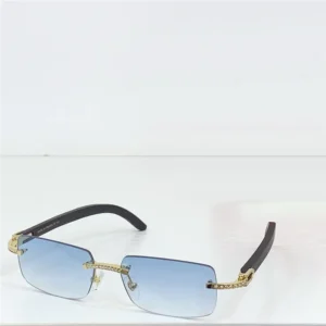 New fashion design square sunglasses  rimless frame with dia decoration wooden temples simple and versatile style outdoor UV400 protection glasses