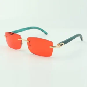Plain sunglasses 3524012 with teal wooden sticks and 56mm lenses for unisex