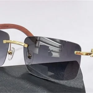 New fashion design rimless sunglasses square lens wooden temples simple and popular style versatile outdoor protective eyewear