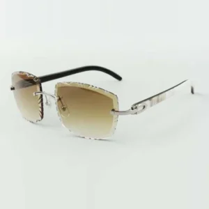 BUFFS Sunglasses 8100915 – Natural Mixed Horn Frame with Engraved Colors & Clear-Cut 56mm Lenses