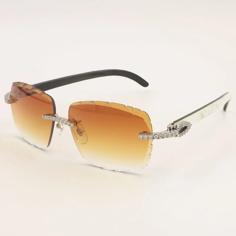 Unisex Diamond Cut Luxury Moissanite Rimless Sunglasses – Black Mix White Buffalo Horn - Image 3