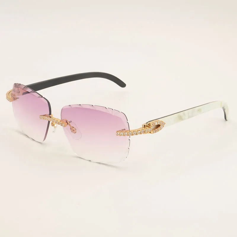 Unisex Diamond Cut Luxury Moissanite Rimless Sunglasses – Black Mix White Buffalo Horn - Image 7