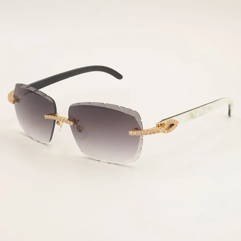 Unisex Diamond Cut Luxury Moissanite Rimless Sunglasses – Black Mix White Buffalo Horn - Image 10