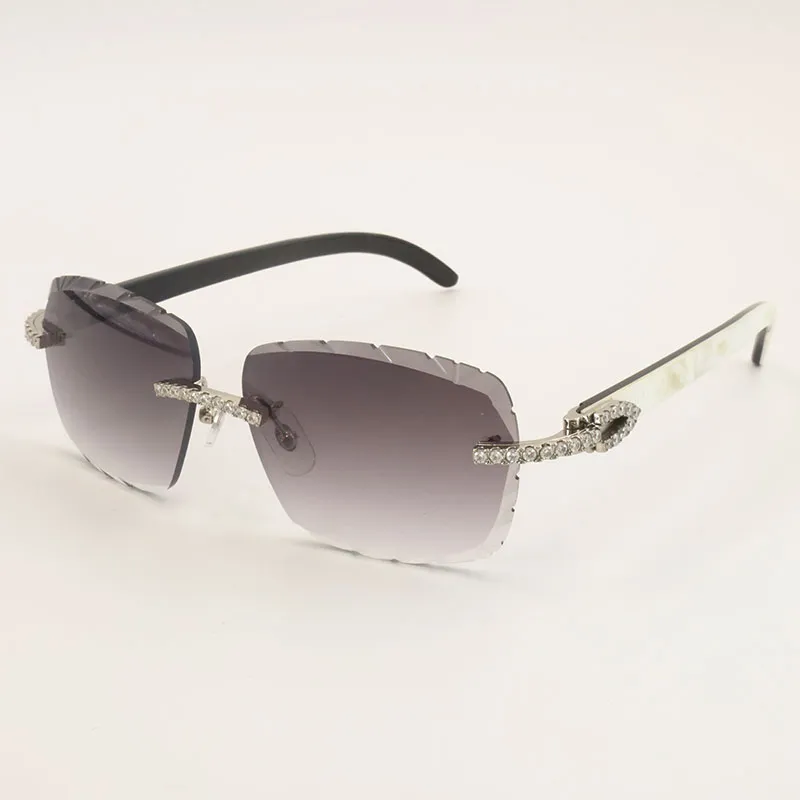 Unisex Diamond Cut Luxury Moissanite Rimless Sunglasses – Black Mix White Buffalo Horn - Image 9