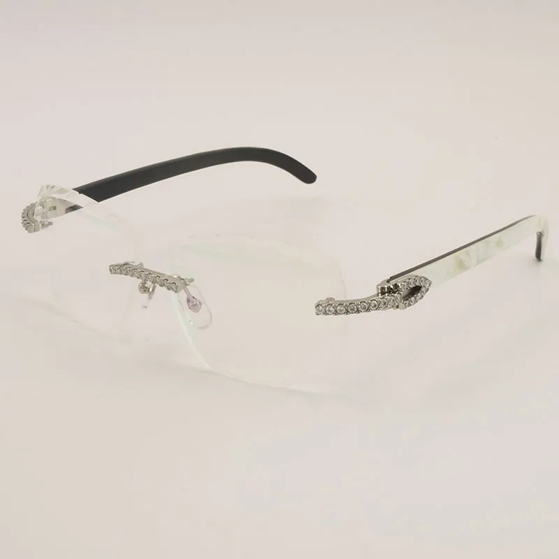 Unisex Diamond Cut Luxury Moissanite Rimless Sunglasses – Black Mix White Buffalo Horn - Image 13
