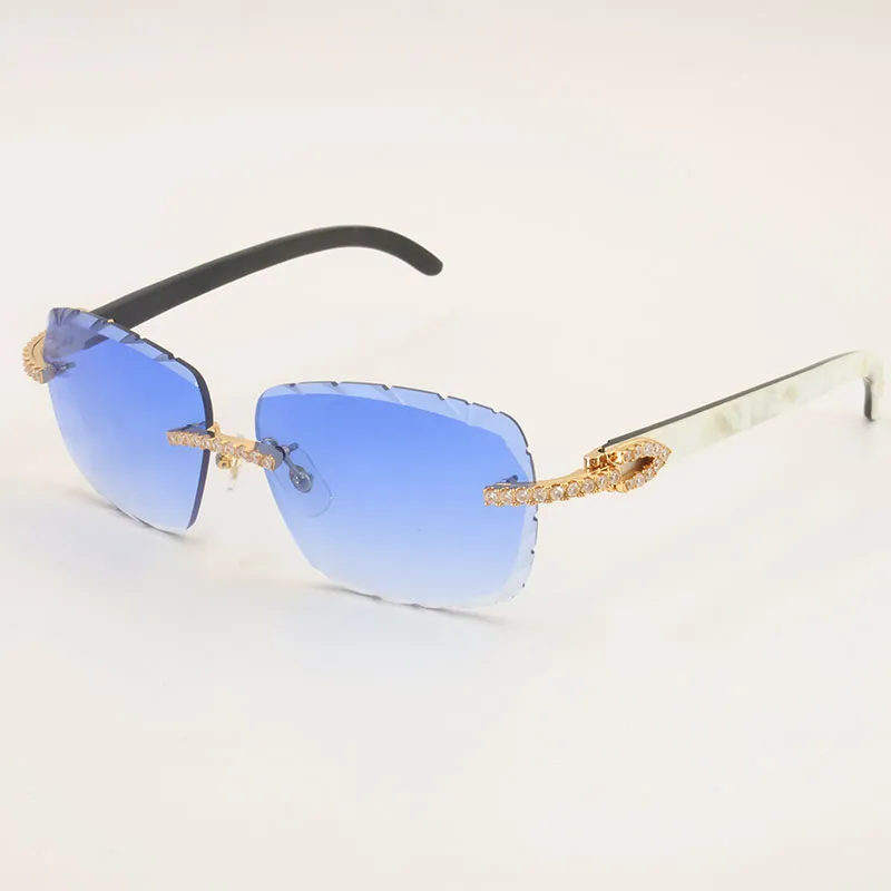 Unisex Diamond Cut Luxury Moissanite Rimless Sunglasses – Black Mix White Buffalo Horn - Image 12