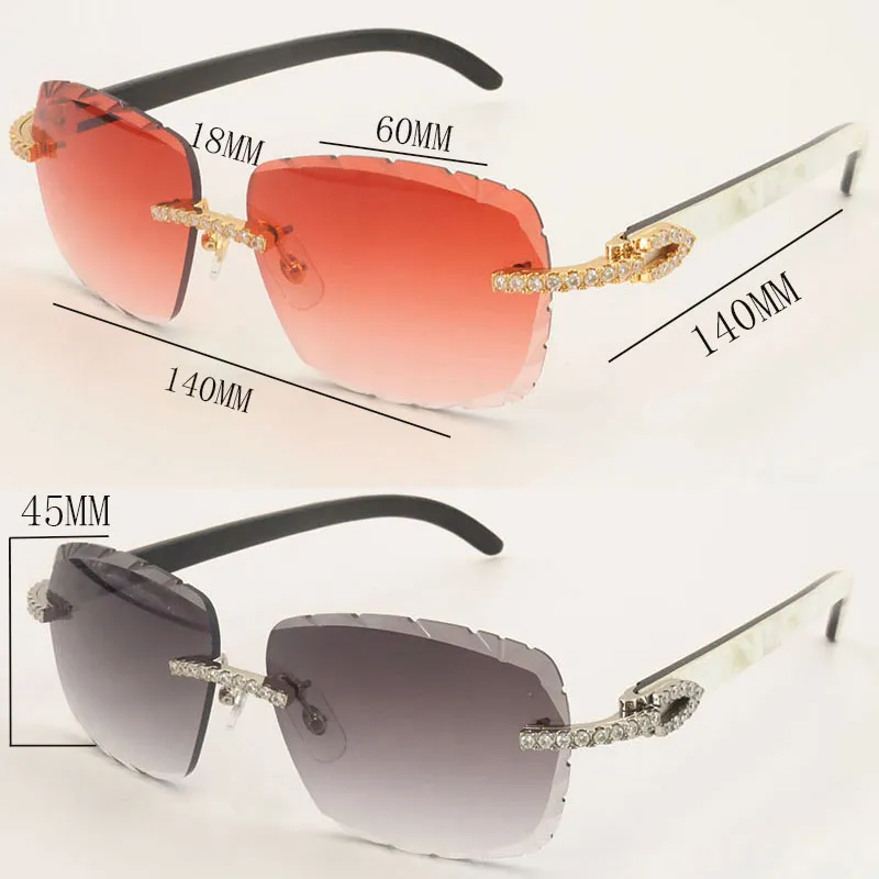 Unisex Diamond Cut Luxury Moissanite Rimless Sunglasses – Black Mix White Buffalo Horn - Image 11