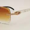 Unisex Diamond Cut Luxury Moissanite Rimless Sunglasses – Black Mix White Buffalo Horn - Image 6